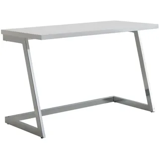WOHNLING Schreibtisch 120x55x76 cm Hochglanz Weiß / Silber PC-Tisch mit Metallbeine Design Computertisch Home-Office Bürotisch Konsolentisch Modern - Weiß