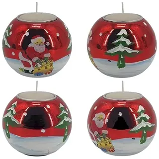 4 weihnachtliche Kerzenhalter Rot mit Weihnachtsmann und Tannenbaum handbemalt Adventskranz incl. 4 Teelichter ! 80570