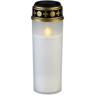 XXL-Solar-LED-Grabkerze mit Dauerlicht und Akku, 21 cm, weiß