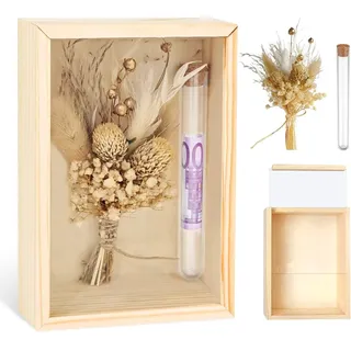 Geldgeschenk Hochzeit, Hochzeitsgeschenke für Brautpaare, Kreative Geldgeschenke Verpackung aus Holz, Geld Geschenk Box mit Trockenblumen und Reagenzglas, Hochzeitsgeschenk Geld