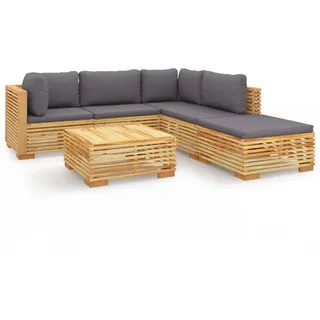 vidaXL 6-tlg. Garten-Lounge-Set mit Kissen Massivholz Teak - Braun