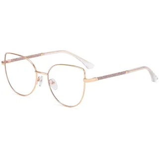 kachawoo Anit Blaue Licht Brillen Große Katzenauge Metall Glitter Rahmen Computerbrille für Dame Junge Eyewears mit Blaue Ray Linse (gold with clear) - 52-18-146