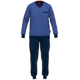 GÖTZBURG Herren Schlafanzug lang - Pyjama V-Ausschnitt, Pure Cotton Blau L (52)