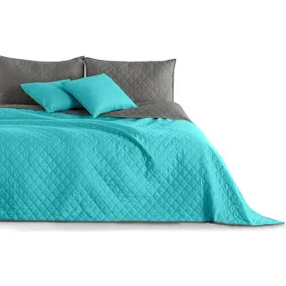 DecoKing Tagesdecke, Schonbezug, wendbar, 170 x 210 cm, türkis, Stahl, gesteppt, Ultraschall, leicht, Mikrofaser, Axel
