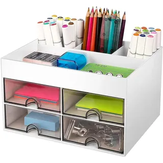Bymivofun Utensilienschalen, Schreibtisch Organizer, Aufbewahrungsbox für Kinder, Multifunktionaler Desktop Organizer für ordnungssystem und Platzsparen, für Büro Zuhause Schule (Weiss)