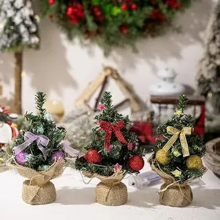 Youning Mini Weihnachtsbaum 20cm Kleiner Weihnachtsbaum mit Beleuchtung LED Tisch Weihnachtsbaum Klein Künstlich Geschmückt für Weihnachtsdeko Mini Tannenbaum mit Led Lichterkette (3PCS)