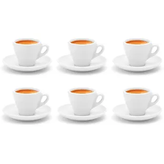 Espressotassen und Untertassen Italia - 6er-Set weiße dickwandige Porzellan Espresso Tassen mit Unterteller - spülmaschinenfest Mikrowellengeeignet - Weiß
