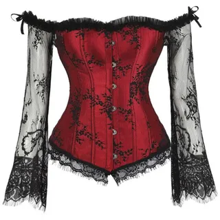 MENGQING Damen Steampunk Vintage viktorianisches Top Shirt Sexy Schulterfrei Spitze Langarm Schwarz Retro Bluse Plus Size Prom Party Red Top, L