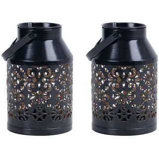 Solarlampen für Außen Balkon Deko Muster Gartendeko Metall Solarlaterne hängend Pflanzgefäß, schwarz, LED, DxH 10x16 cm, 2er Set
