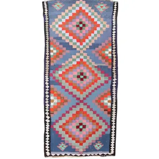 Nain Trading Orientteppich Kelim Fars Antik 144x309 Handgewebter Orientteppich / Perserteppich, rechteckig, Höhe: 5 mm blau|lila