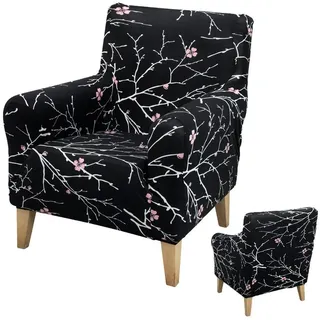 BTTO Sesselhusse Floraler Sesselbezug,Stretch Einzelsofa Möbelschutz mit Armlehnen, Bunt Blumen Stuhlbezüge Stuhlschutz,Couchbezug 1 Sitzer schwarz