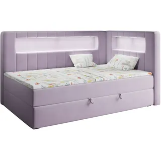 MKS Boxspringbett, Violett, Textil, 1-Sitzer, Rechteckig, 90x200 cm, Kinderzimmer & Jugendzimmer, Jugendmöbel, Jugendbetten