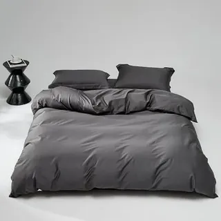 Bettwäsche 4-Teilig, 2 Bettbezüge 135 x 200 cm + 2 Kissenbezüge 80 x 80 cm, Bettwäsche-Sets Polyester Mikrofaser mit Reißverschluss (Grau)