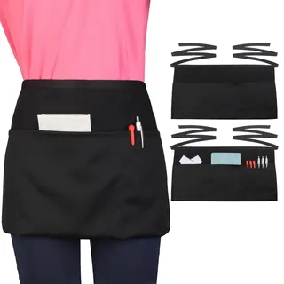 Wsaeig Schürze für Kellnerin, halbe Schürze mit 3 Taschen, 2 Stück, schwarz, kurze Schürzen für Servierer, Kellnerschürze, Schwarz, 2 Stück, Einheitsgröße