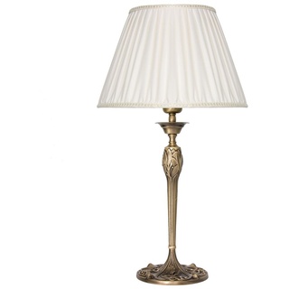 Tischlampe Weiß Bronze E27 36 cm Stoff Echt-Messing Jugendstil Nachttischlampe
