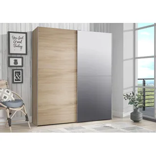 Forte KAIKAIS klassischer Kleiderschrank 170, Schwebetürenschrank Skandinavisch mit Spiegel, 2-türig, Sonoma Eiche Holzdekor, 170 cm breit x 190,5 cm hoch x 61cm tief