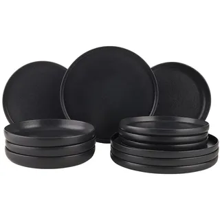 BUTLERS 12-tlg. Kombiservice für 4 Personen Steinzeug - CASA NOVA - | Farbe Schwarz - Mit Pastatellern & Speisetellern - Spülmaschinenfest & mikrowellengeeignet - Steinzeug mit reaktiver Glasur