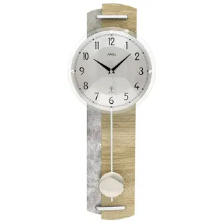 AMS Funk-Pendelwanduhr (Quarzuhr, Holz, Wohnzimmer, Esszimmer, Küche, Arbeitszimmer, Büro,Flur) braun|grau
