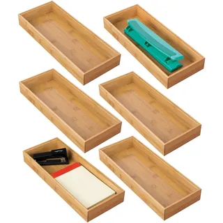 mDesign Aufbewahrungsbox für den Schreibtisch – vielseitige Schubladenbox aus Holz – stapelbarer Schubladen Organizer für Schreibwaren und Bürobedarf – 6er-Set – naturfarben