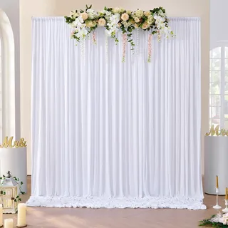 HBBMAGIC 2 Stücke1,5×2,15cm Weiß Hintergrund Vorhänge für Hochzeit Party 100% Polyester Faltenfreie Fotowand Hintergrund Vorhänge für Geburtstag Taufe Baby Dusche Braut Dusche
