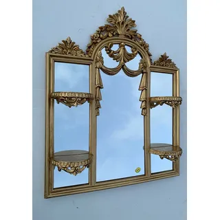 Generisch Wandspiegel/Konsole Antik Gold Bad Spiegel mit Ablage Kerzen 63X51 Spiegel Wohnzimmerspiegel Prunkspiegel C510 Gold
