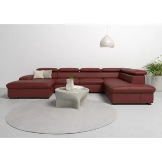 Wohnlandschaft HOME AFFAIRE "Alberto U-Form", rot (merlot), B:350cm H:73cm T:228cm, Luxus-Microfaser in Lederoptik (100% Polyester), Microfaser in Antiklederoptik (100% Polyester), Luxus-Microfaser Vintageoptik (100% Polyester), Luxus-Microfaser weich (90%Polyester 10%Polyamid), Sofas, mit Kopfteilverstellung, wahlweise mit Bettfunktion