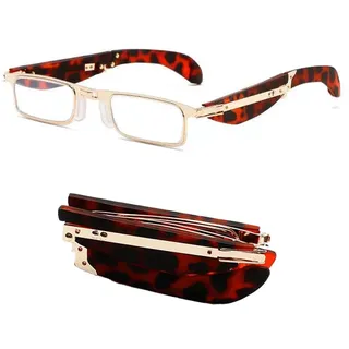 Generisch Faltbare Lesebrille für Herren Damen, kompakte Leser blaues Licht tragbare Blue Light Blocking Glasses(Leopard Gold,4.0 x)