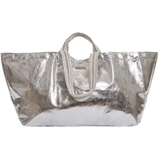 brasibrasi bigger glitter silber XXL Shopper Tasche, Glitzer Silber, 50/80 x 30 x 35 cm, 100% Polyester, Reißverschluss, Innentaschen, Kurze und Lange Henkel, Pink Innenfutter - XXL