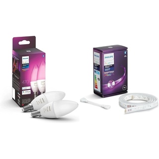 Philips Hue White & Color Ambiance E14 LED Leuchten 2-er Pack (470 lm) & White & Color Ambiance Lightstrip Plus 1m Erweiterung 570lm
