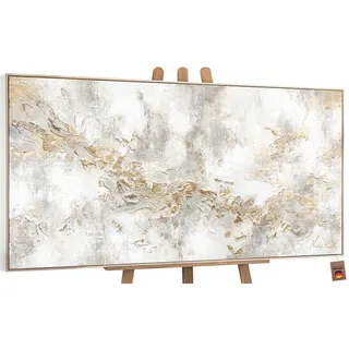 YS Abstrakt Beige Gold Grau Holz 100x50 cm
