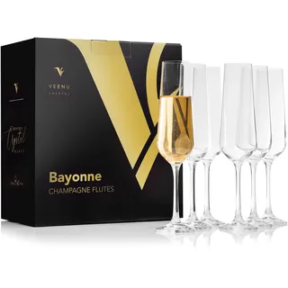Bayonne Champagnerflöten | Kristall-Champagnerflöten-Set, 6 Stück, Champagnergläser, geeignet für Prosecco, hergestellt in Europa, mit Stiel und eleganten Glaswaren, 100 % bleifreier Kristall