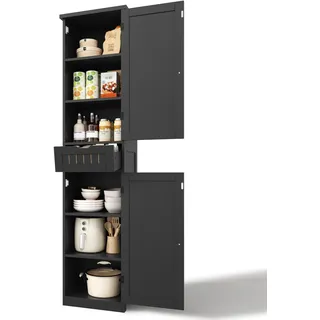 Merax Küchenschrank, Mehrzweckschrank, Vorratsschrank mit 2 Türen, Schublade und Verstellbaren Einlegeböden, Platzsparender Badezimmerschrank, für Küche, Wohnzimmer, Bad, 170×40×30 cm, Schwarz