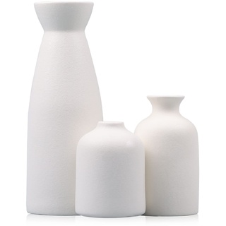 Weißes Keramikvasen-Set – 3 kleine weiße Vasen, rustikale weiße Vasen für Heimdekoration, Wohnzimmerdekoration, Tischdekoration, Kamindekoration und Dekoration für den Eingangsbereich