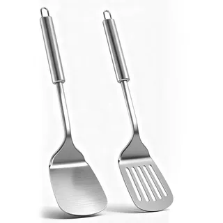 Xiqiggi 2 Stück Pfannenwender Edelstahl, Schlitzwender, Massiver Wender, Kochbesteck, Spatula, Küchenspachtel, Robuster Küchenspatel Küchenutensilien, Hoher Hitzebeständigkeit, Ideal Wenden Servieren