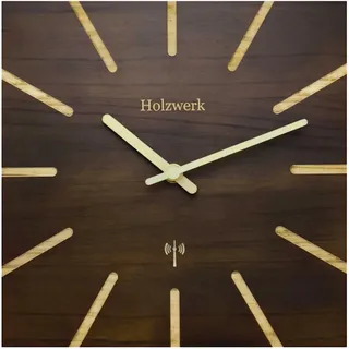 Holzwerk Wanduhr, Dunkelbraun, Holz, Metall, Holz Optik, Quadratisch, 25x25x2 cm, CE, Funkuhr, Dekoration, Uhren, Wanduhren