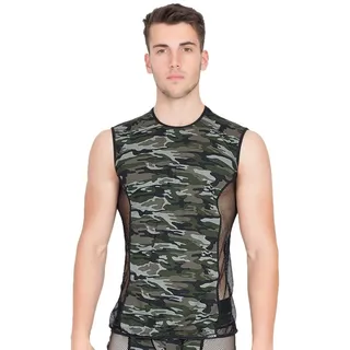 LOOK ME Muscleshirt Herren Dessous camouflage V-Shirt Military Tarn-Shirt mit Netzeinsätze grün|schwarz M