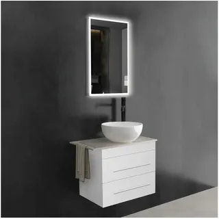 Alpenberger Badmöbel-Set Gäste WC Waschbecken mit Unterschrank – hängender Waschtisch 60 cm, (Bad Möbel mit Spiegel, Waschbeckenunterschrank Weiß), Aufsatzwaschbecken mit Unterschrank und Spiegel