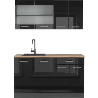 Vicco Küchenzeile R-Line 140 cm Schwarz Hochglanz