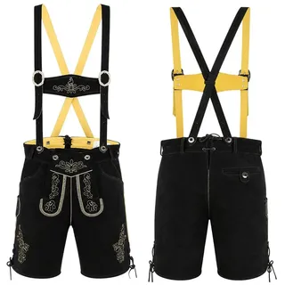 German Wear Trachtenlederhose GW720 kurze trachtenhose Toni Trachten Lederhose mit Hosenträgern schwarz 60/4XL