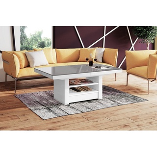 designimpex Couchtisch Design Couchtisch Tisch HLM-111 Grau / Weiß Hochglanz Schublade höhenverstellbar ausziehbar schwarz