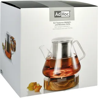 AdHoc Teekanne ORIENT Borosilikatglas 1,5 Liter + Stövchen TUTO Akazienholz
