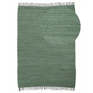 carpetfine Kelim Chindi uni Wendeteppich 60 x 90 cm Grün