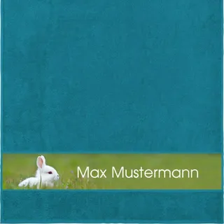 Manutextur Duschtuch mit Namen - personalisiert - Motiv Tiere - Kaninchen - viele Farben & Motive - Dusch-Handtuch - Petrol - Größe 70x140 cm - persönliches Geschenk mit Wunsch-Motiv und Wunsch-Name