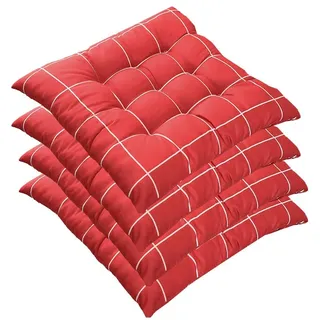 AIITLLYNA Stuhlauflagen 4er Set Kissen, 40x40 cm Stuhlkissen Kariert Gepolstertes Sitzkissen mit Bändern für Indoor und Outdoor - in vielen Farben erhältlich (Rot)