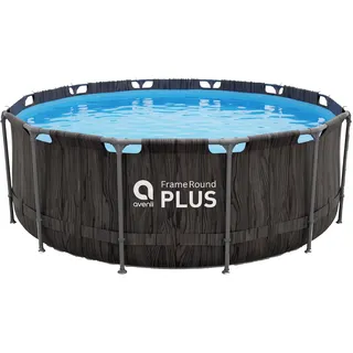 Avenli Frame Plus Pool 366x100cm ohne Zubehör, dunkle Holzoptik Stahlrahmenpool rund, 8.816 L Aufstellpool Framepool Gartenpool Schwimmbecken Swimmingpool