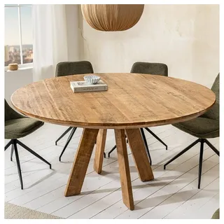 LebensWohnArt Esstisch Runder Massivholz Esstisch GALAXY 140cm rund Mangoholz braun