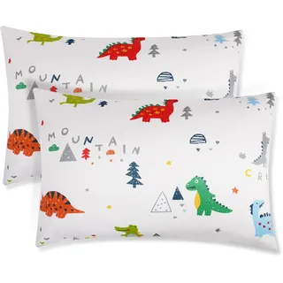 Vicloon Kinder Kissenbezug, 2 Stück Baby Kopfkissenbezug, 40x60 cm Baumwolle Baby-Kissenbezug, Baby Kleinkind Kissen Kissenbezüge, für Jungen Mädchen Bettwäsche - Muster Mehrfarbiger Dinosaurier