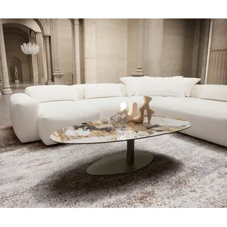 DeLife Couchtisch Edge Oval 140x75 cm Keramik Patagonia Poliert Vibany Metall Effektfinish Titan, Couchtische