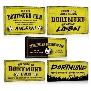 5er Set Fußball Blechschilder - Fussball Metallschild mit Spruch - Sport Schild Deko Zubehör Geschenk Fanartikel für Dortmund Fan Liebhaber Begeisterte
