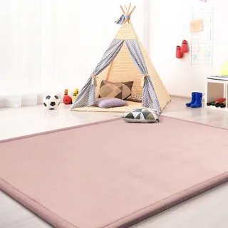 TT Home Krabbelmatte Babyzimmer Teppich Spielmatte Kinder Unifarben rutschfest Flauschig, Farbe: Rosa Pink, Größe:100x200 cm